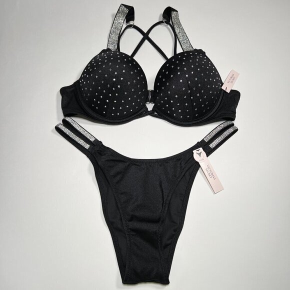 Victoria's Secret Other - Victoria Secret 34C M Bombshell Push Up Bikini Top Set Glam Shine Strap Black